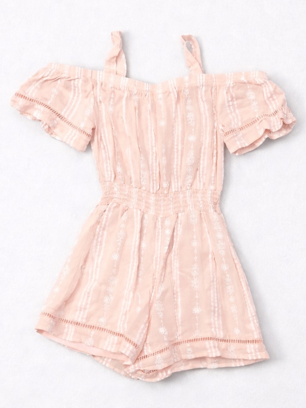 SPEECHLESS Kids Pink Off Shoulder Romper w/ Lace Vest Sz M Floral Stripe EUC